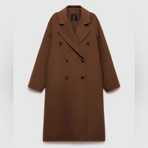 Mango Double-Breasted Chocolate Brown Oversized Handmade Wool Coat